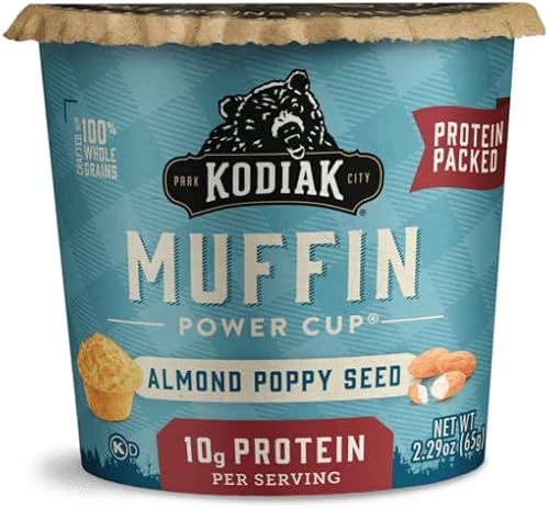 Kodiak Cakes Minute Muffins Protein Snack, Almond Poppy Seed, 2.29oz (Pack of 12)