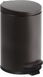 TIPGO Small Bathroom Trash Can with Lid Soft Close, 1.2 Gal, Brown