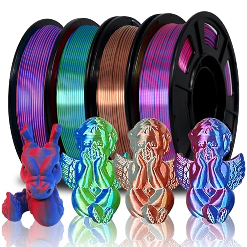 PLA EONO Filament PLA 1.75mm en Soie Bicolore pour Imprimante 3D, Bobine PLA, Filament PLA Multicolore 250g*4, mat rouge/bleu, soie argent/cuivre, soie rose/bleu, soie bleu/vert