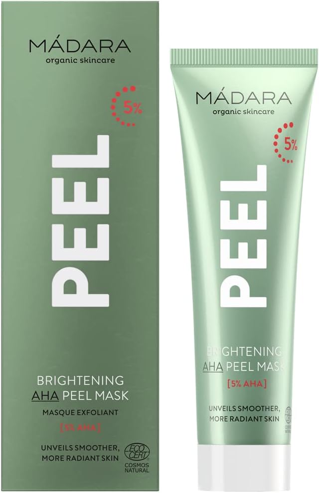 MÁDARA Organic Skincare AHA Peel-masker, 60 ml, met vruchtzuren, vitamine C en melkzuur, peeling, verhelderend, voor stralende en gladde huid, veganistisch, Ecocert-gecertificeerd