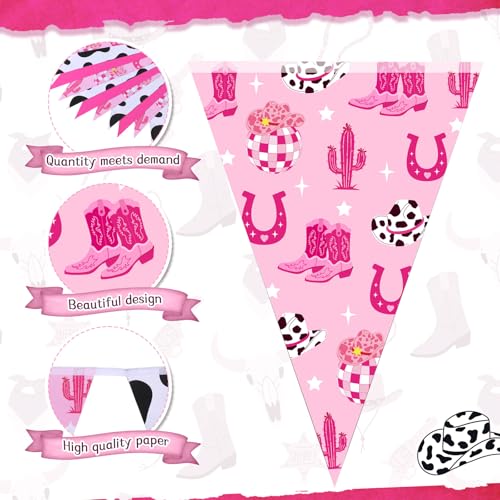 Glenmal 5 Pcs Western Cowgirl Party Decorations Pink Cowgirl Pennant Banner Disco Cow Girls Hanging Paper Flags Triangle Bunting for Bachelorette Baby Shower Birthday Decor Rodeo Party Supplies by Glenmal - Used condition - Image 3