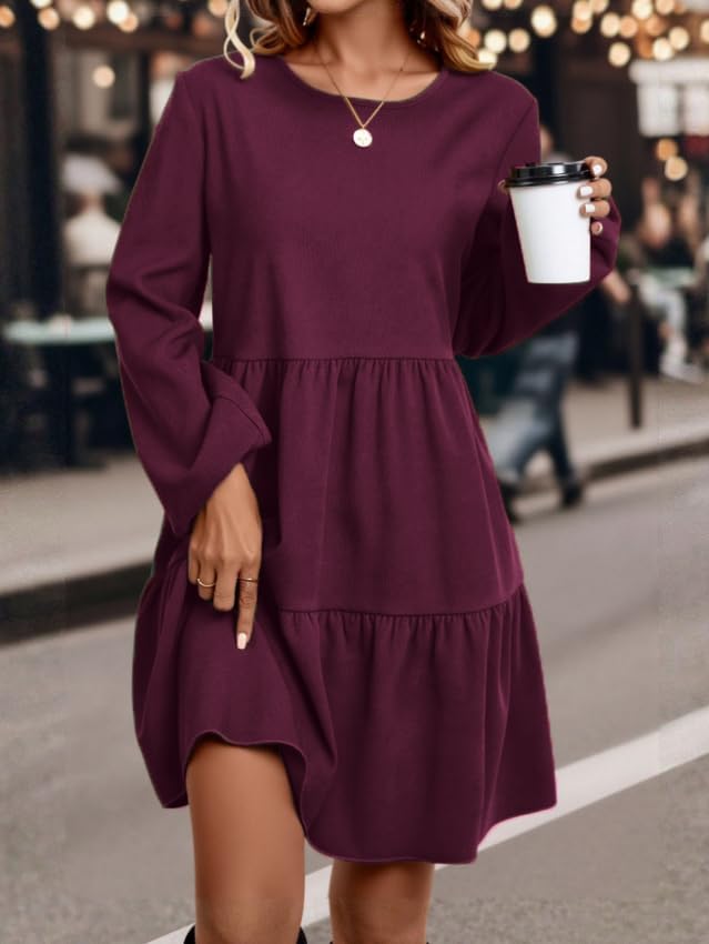 Ladies' Long-Sleeved Mid-Length Dress with a Round Neck and a Waist-Highlighting Short Style for Autumn Casual - Image 5