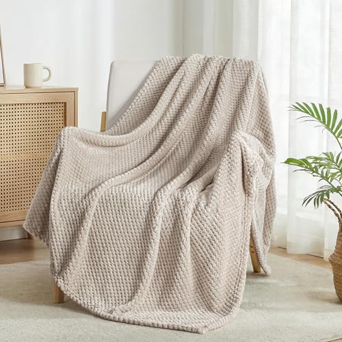 Exclusivo Mezcla Decke Kuscheldecke Flauschig Fleecedecke Wohndecke mit Waffelmuster, Leichte, Weiche & Warme Sofadecke Bettüberwurf, 130x170 cm Kamel