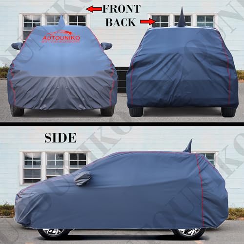 Image of 100% Waterproof Car Body Cover for Tata Nexon with Mirror and Antenna Pocket and Soft Cotton Lining (Full Bottom Elastic Triple Stitched) (Grey with Red Piping) (Grey)