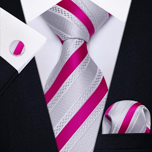 Image of YourTies Striped Ties for Men Classic Woven Silk Necktie with Handkerchief Cufflinks Set Formal Business Party Wedding