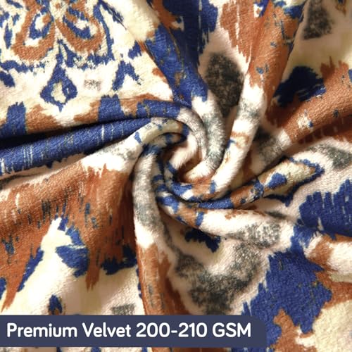 Image of HOKIPO Premium Printed Velvet Dining Chair Cover Set of 1, Indigo Moroccan Charm (AR-5794-D7)