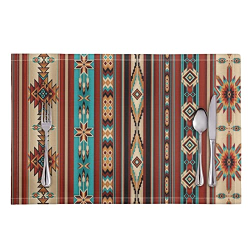Glenlcwe Southwestern Stripe Native Aztec Print Table Placemats And Table Runner Stain Resistant Pvc Table Mats,Long Table Runner For Dinning Table Decor #TOP2
