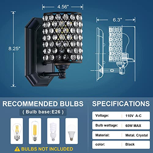 Image of Crystal Wall Sconce Black Dry&Wet Dual Use 2 Pack 1 Light UL Certified