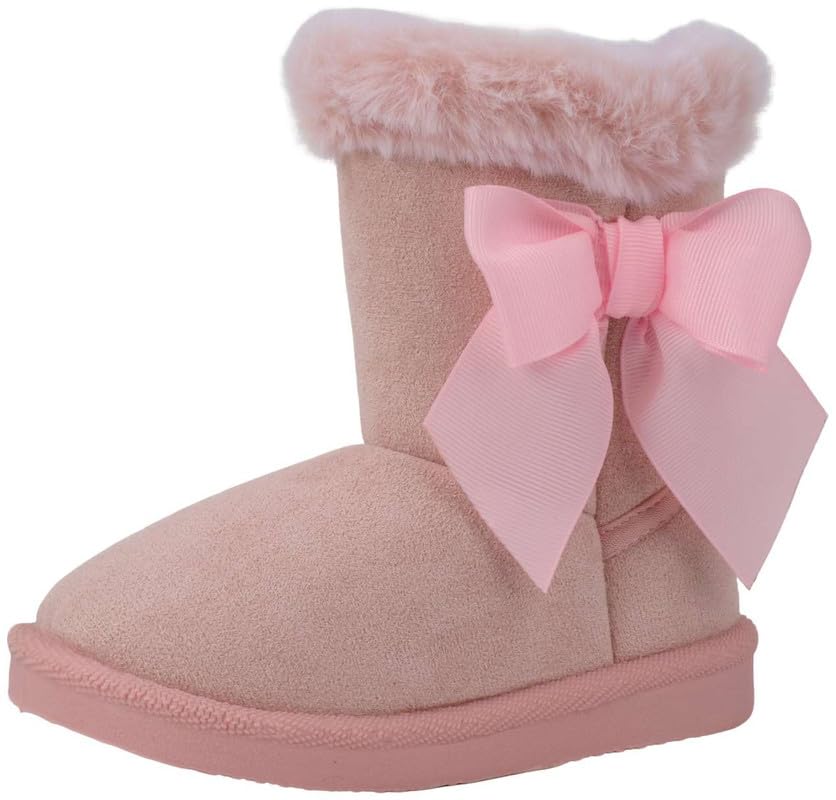 Girls’ Suede Bow Winter Boots, Faux-Fur Lined Snow Boot with Side-Zip, Lightweight Anti-Slip TPR Sole, Warm Toddler & Little Kid Shoes (US 4-13)2