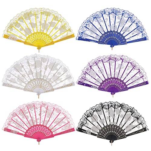 Babeyond Spanish Fan Folding Fan - 6 Pack Hand Fan Foldable Silk Folding Fan Transparent Lace Handheld Portable Fan #TOP9