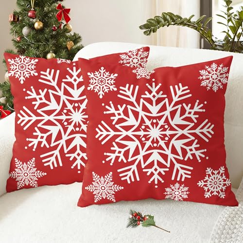 CaliTime Christmas Decorative Throw Pillow Covers 18 X 18 Christmas Red