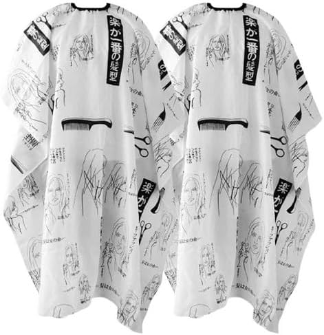 Hot Hairs Salon Accessories Printed Waterproof Nylon Hair Cutting Barber Apron for Men and Women (White, Pack of 2)