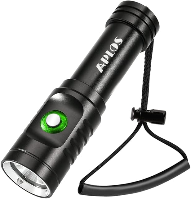 APLOS AP01 Dive Torch, 1050 Lumen Scuba Dive Light with Battery Level Indicator IPX8 Waterproof Underwater 100m 328ft Professional Submersible Light with Rechargeable Batteries and Charger