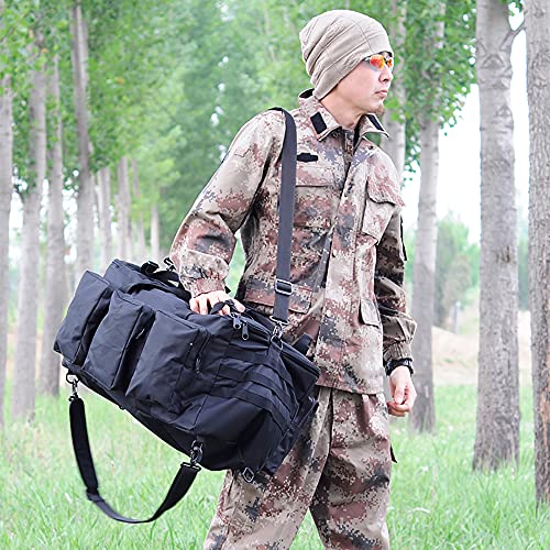 Sparklekle Military Duffel Bag 50L Gym Bag for Men Convertible Weekend Backpack for Sports Travel Camping (Black)