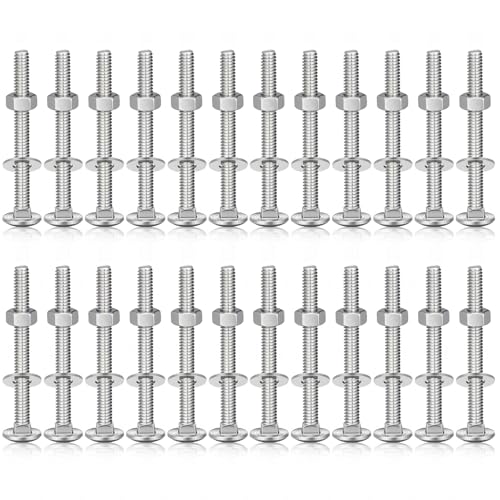 Image of Zonon 25 Sets 3 /8-16 x 3-1 /2 Stainless Steel Carriage Bolts and Nuts Kit Round Head Square Neck Carriage Bolts Screws and Hex Nuts and Flat Washers, Stainless 18-8 Full Thread Coverage (Silver)