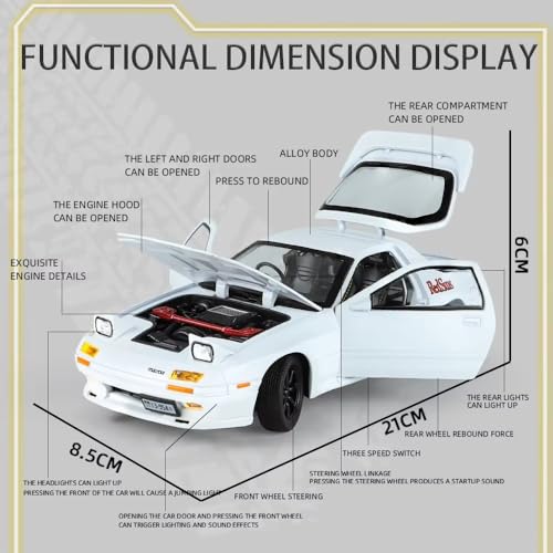 Image of 1:24 Initial D Mazda RX7 Toy Car Diecast Metal Pull Back Car - 4 Openable Doors with Sound & Light | Luxury Toy Car & Gift for Kids 【Colors as Per Stock】