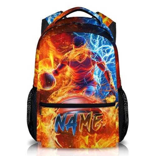 Boys Basketball Backpacks - Custom Sport Backpack with Name for Kids School - Lightweight Back to School Supplies - 17 Inch Personalized Cool Bookbag for Elementary Middle Primary High Senior