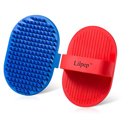 Lilpep Dog Bath Brush, Rubber Pet Shampoo Brush with Silicone Bristles for Massaging Grooming, Removing Short Haired Dogs Cats Shedding, Tangles and Dead Undercoat 2pcs