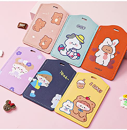 Shopdp 6 Pack Bear Cartoon Pu Leather Card Holders With Detachable Neck Lanyard,Id Badge Holders For Students Teens Boys Girls Ladies #TOP6