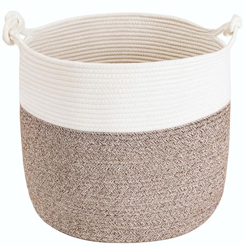 Woven Laundry Basket Cotton Rope Basket for Blankets Soft Blanket Storage Baskets with Handles for Living Room Woven Toy Storage Organizer for Nursery 38 x 36 cm Brown