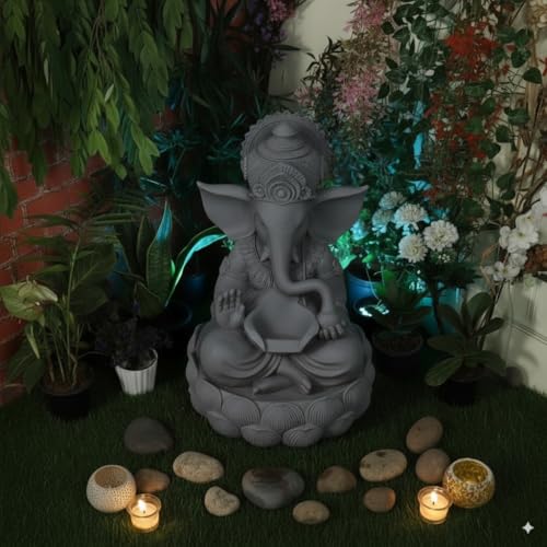 Image of Swarnhouse Lord Ganesha Decorative Water Fountain, 3 Feet Tall, Lotus Base, Indoor Outdoor Garden Decor (Article 1)