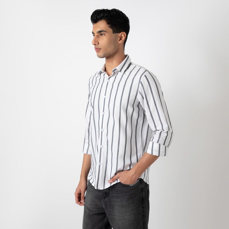 Image of Mens Striped Slim Fit Cotton Casual Shirt | Full Sleeves Mens Shirts | Stylish Shirt for Men