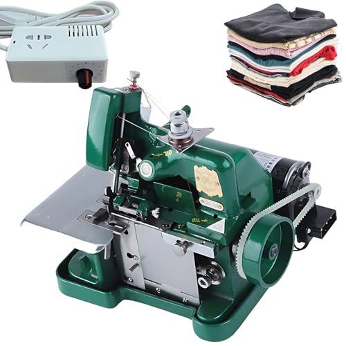 Máquina de coser overlock industrial, remalladora de marco metálico de 250 W con regulador de velocidad, máquina de coser eléctrica de puntada de recubrimiento, longitud de puntada ajustable(Green)