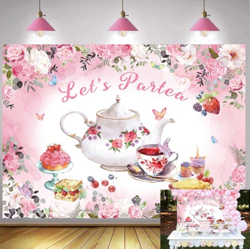 Let's Partea Fondo Rosa Floral 7x5FT para Fotografía miniatura 1