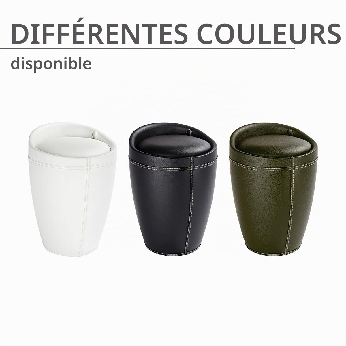 WENKO Tabouret Panier à Linge, Coffre à Linge et Tabouret Salle de Bain Candy, Coussin Amovible, Similicuir Blanc, 20 litres, Ø 36x50,5 cm