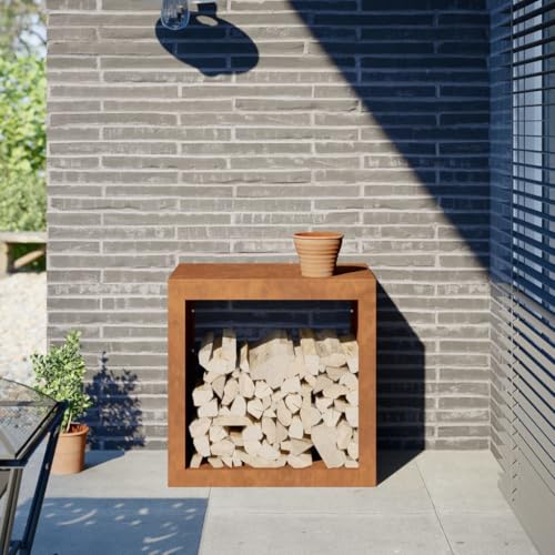 LLEZKBR Hogar y jardín, accesorios para chimenea y estufa de leña, estantes y portadores de leña para el hogar, 60 x 40 x 60 cm, acero corten