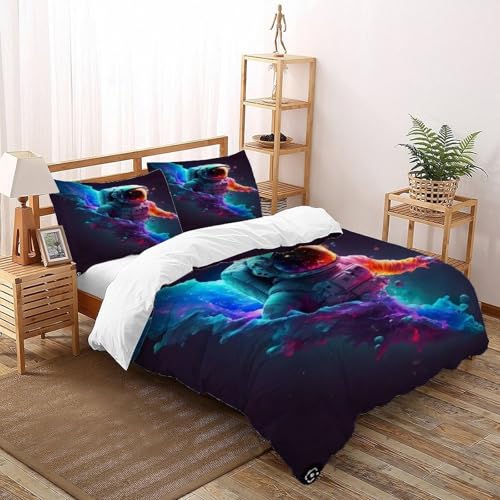 Housse de couette space theme astronaute parure de lit microfibre 220x240cm - 3