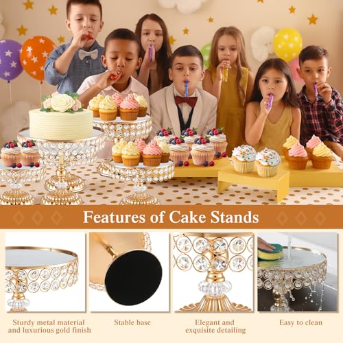 Lallisa 13 Piece Gold Cake Stand Set, Vintage Cake Dessert Display with Crystal Rim & Cupcake Trays for Wedding, Birthday Anniversary Parties, Dessert Table Decoration by Lallisa - Image 6