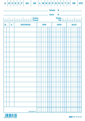 EDIPRO - E3173BL - 100 schede dare/avere/saldo blu f.to 17x12