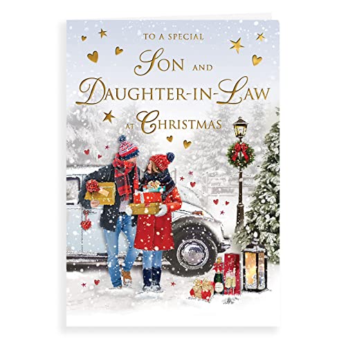 Weihnachtskarte Für Schwiegertochter & Schwiegersohn – Traditionelles Design Mit Rotem Glitzer