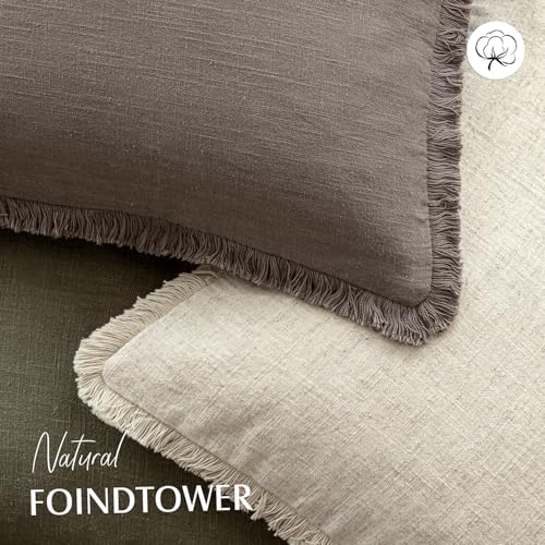 Image of Foindtower Set of 2 Decorative Linen Fringe Throw Pillow Covers Cozy Farmhouse Cushion Cover with Tassels Accent Pillowcase for Couch Chair Sofa Bed Living Room Home Decor,16x16 Inch,Light Coffee