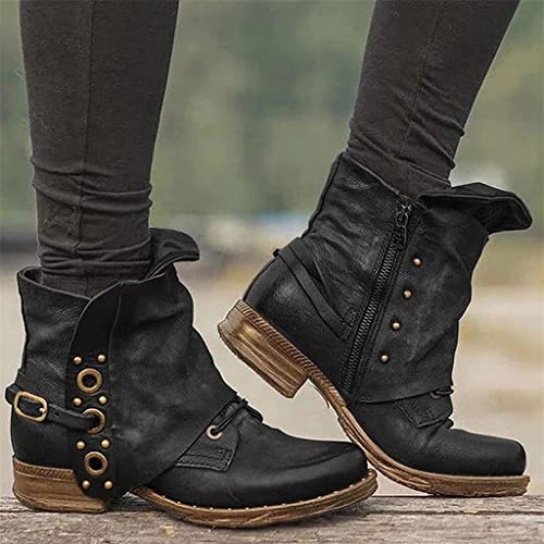 Miyyo Autumn Winter Biker Booties Ladies Vintage Pu Leather Ankle Boots Combat Ankle Boots With Zipper Fashion Short Boots With Cleats Outdoor Warm Snow Boots Non Slip Rubber Boots thumb #1