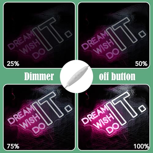Image of Dream It Wish It Do It Neon Sign Dimmable Letters Neon Light Signs for Wall Decor USB Power Pink White Neon Light for Bedroom Led Neon Sign for Studio Office Bar Gifts