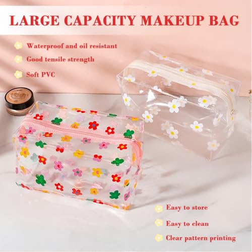 Image of MAYCREATE2Pcs PVC Waterproof Zipper Pouch Bags Stylish Floral Prints Makeup Cosmetic Travel Toiletries Bags for Daily or Travel, Utility Storage Zipper Bag Office Stationeries Organizer Bag, 18x9x9cm