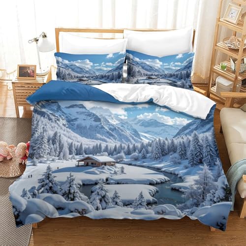 Housse de couette microfibre résistante sommets enneigés lit double de luxe - 3