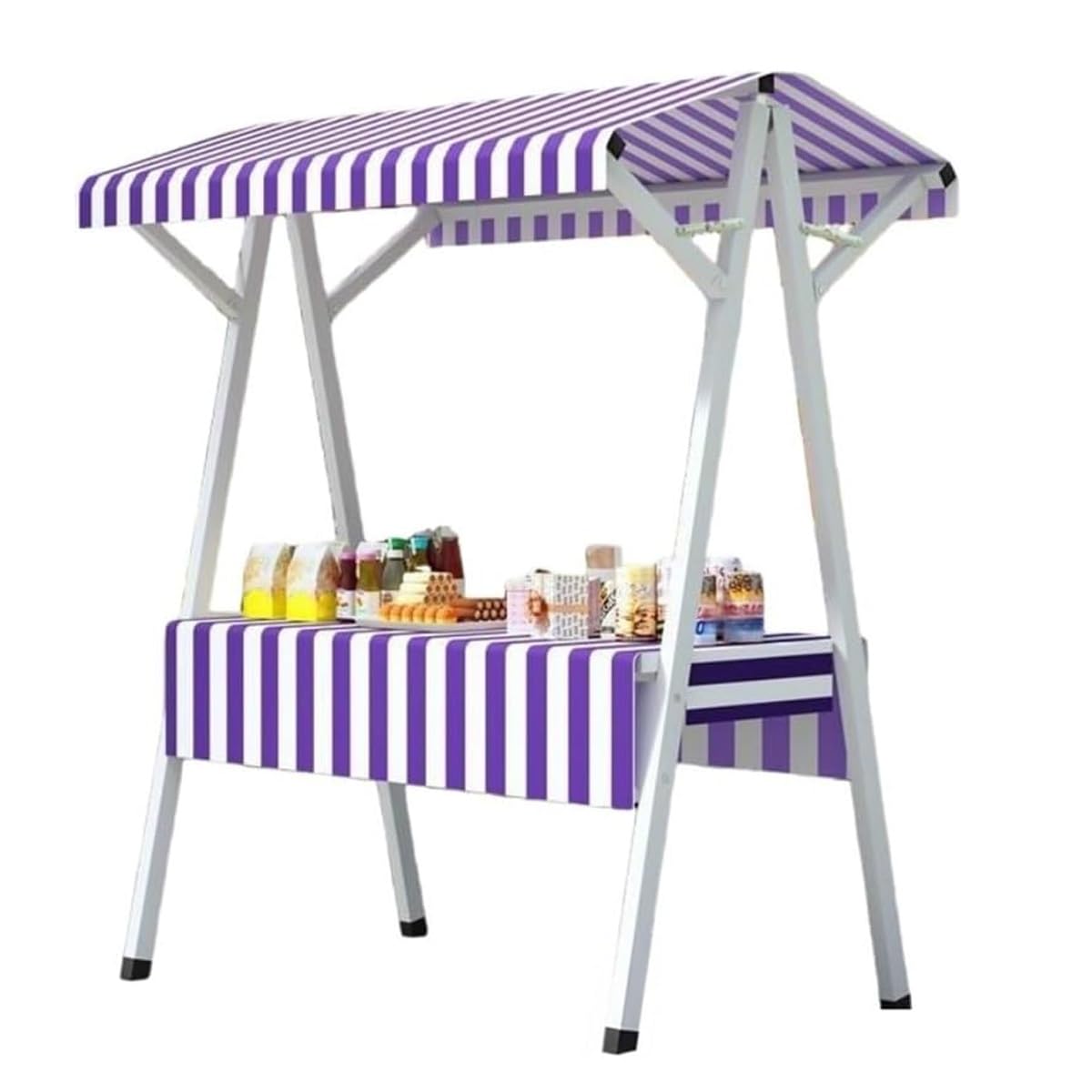 GLETSF Portable Food Stall, Outdoor Vendor Cart with Canopy, Folding Market Display Stand for Events and Street Food,Purple-110x200cm