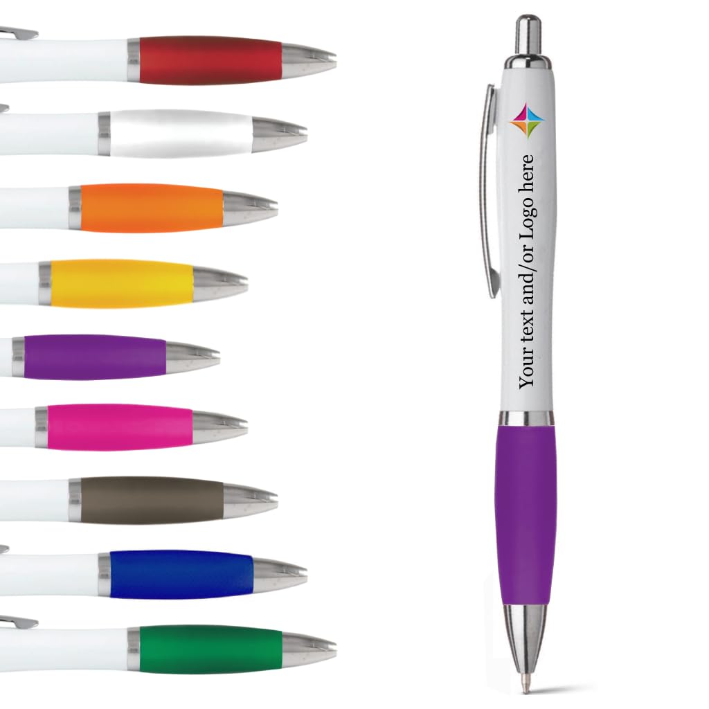 stika.coSet of 40 Purple Promotional Pens - Personalised Rubber Ballpoint Pens for School, Work, and Events - UV printed vibrant colors, with large branding space