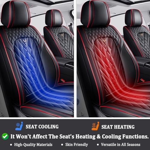 Image of Car Seat Covers Front Seats for Kia Telluride 2020-2026, Anti-Slip Full Coverage Car Seat Covers, Waterproof Nappa Leather Car Seat Cover Sets(2 Seats /Black Red)