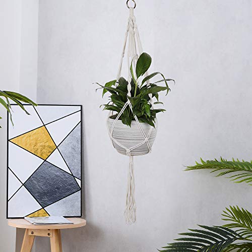 MengH-SHOP Macrame Plant Hangers Katoen Touw Opknoping Planter Mand Wit Bloem Pot Hanger met Ophanghaken voor Indoor Outdoor Decor 3 Pack - Afbeelding 3