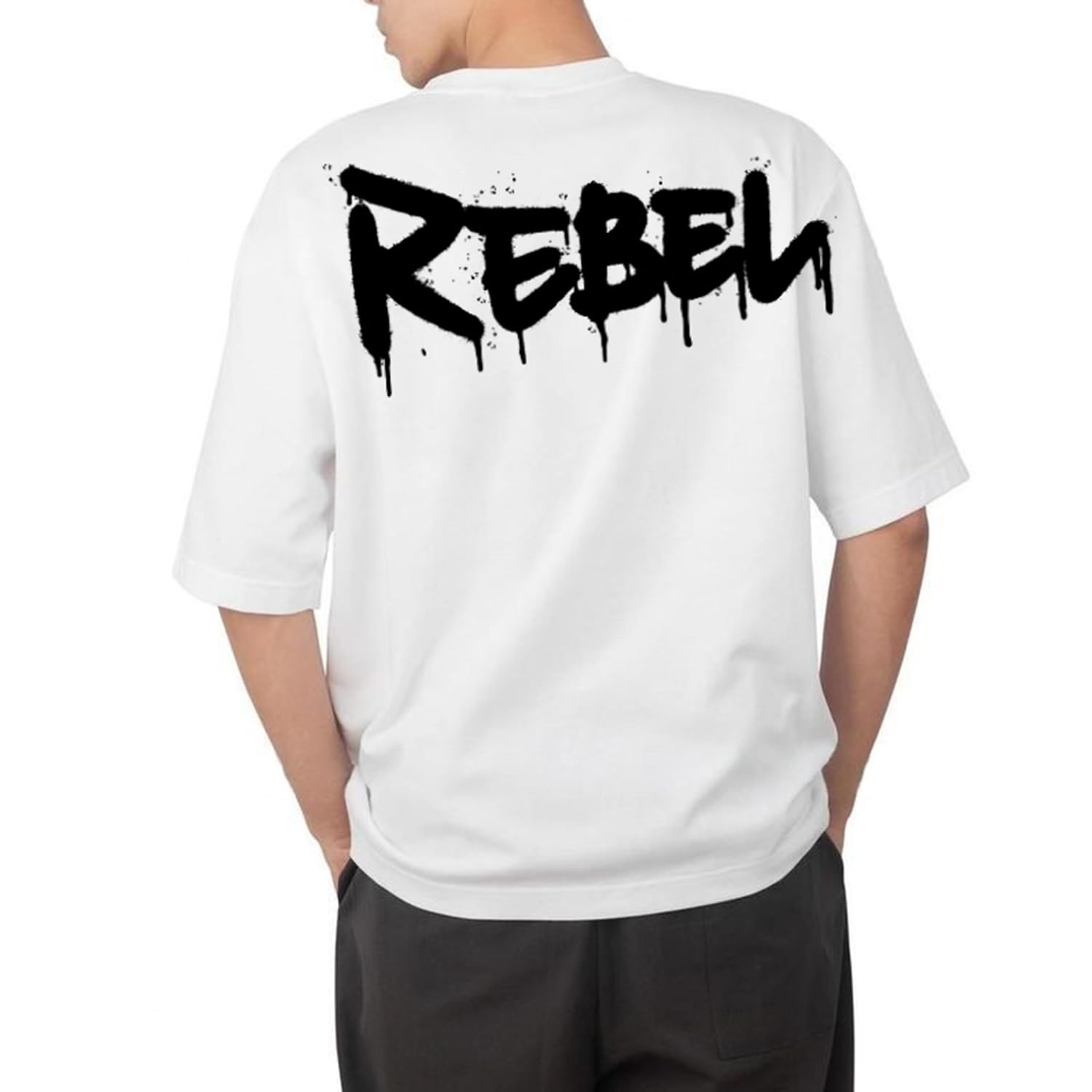 aroa Tshirt Rebel Model : 105 Men Cotton Printed Oversized/dropshoulder/Round Neck White Tshirt for Men Women Unisex-picture-22