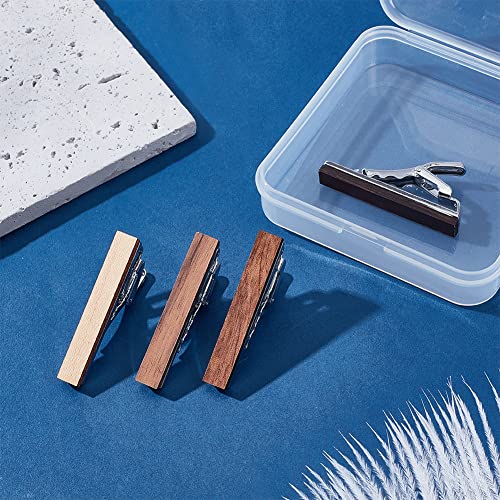 WEBEEDY 4 Pcs Wood Tie Clip for Men Natural Tie Bar Fashion Personalized Wooden Tie Slide for Regular Normal Size Ties Wedding Anniversary Business Gift4