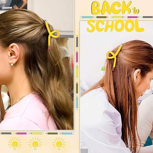 Pinzas para cabello en forma de lápiz amarillas para mujeres, accesorio para el día de regreso a clases, broche metálico divertido para el primer día de escuela miniatura 5