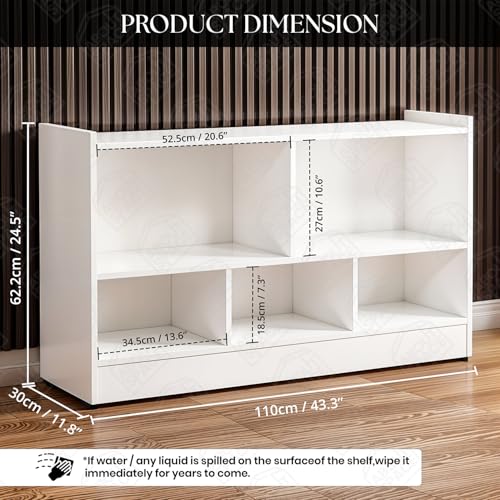 Image of ABOUT SPACE Book Shelf - 5 Compartment Engineered Wood DIY Versatile Book Stand for Home Library, Office Modern Slim Open Display Rack for Bedroom, Living Room (White - L 110 x B 30.5 x H 62.5 cm)