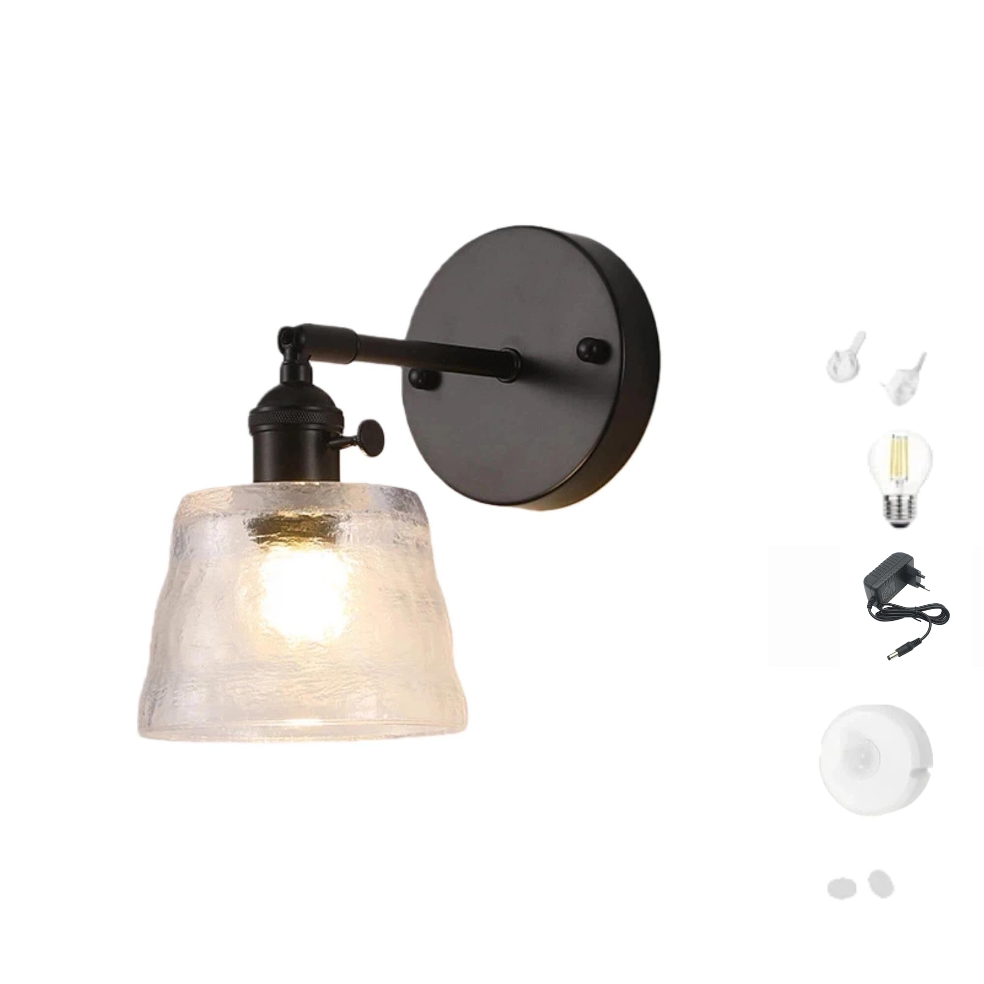 Akku Wandleuchte Innen mit E27-Fassung, Kabellose Wandleuchte, LED Wandlampe mit Bewegungsmelder Batterie Wand Lampe, 3000K Warmweiß für Schlafzimmer Treppe B0090