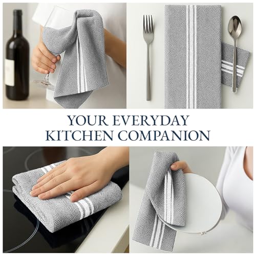 Image of LANE LINEN 100% Cotton Kitchen Towels for Cleaning 12PC - Grey Chambrey