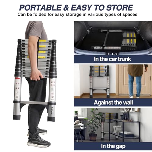 image for BOCOM 14.5 FT Aluminum Telescoping Ladder with Hooks, Lightweight Mult